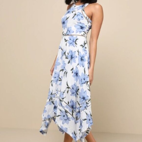 Lulu's Zahara Blue and White Floral Print Midi Dress - NWT! - Picture 13 of 14